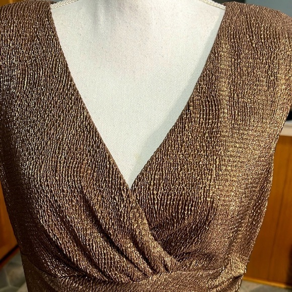Lauren Ralph Lauren Gold Bronze Shimmer  Brown dress knee modest - Picture 5 of 15